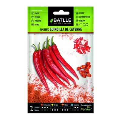 Embalagem de sementes Batlle pimento Guindilla de Cayenne com imagem dos pimentos vermelhos e texto