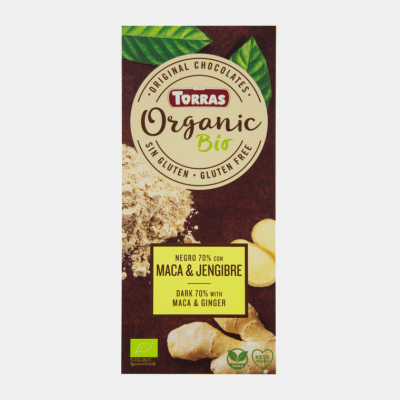 Embalagem de barra de chocolate TORRAS Organic Bio 70% cacau com maca e gengibre