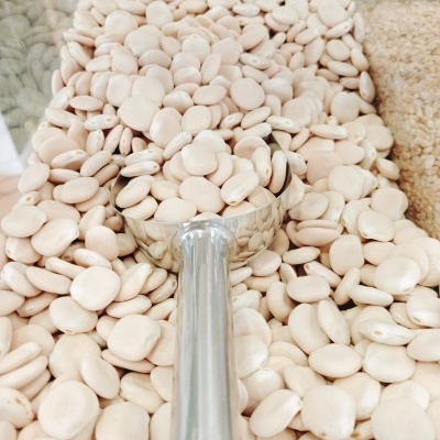 Feijão branco seco com concha de metal