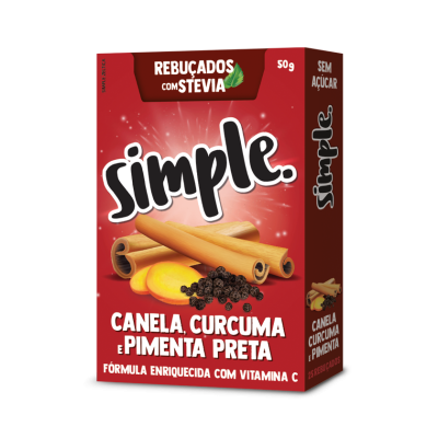 Embalagem vermelha de rebuçados sabores canela, curcuma e pimenta preta