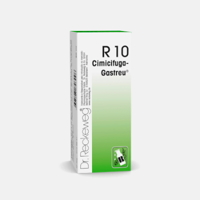 Caixa de medicamento R 10 Cimicifuga-Gastreu Dr. Reckeweg verde e branca
