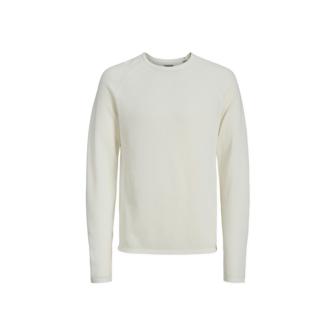 Camisola de malha branca de manga comprida com gola redonda