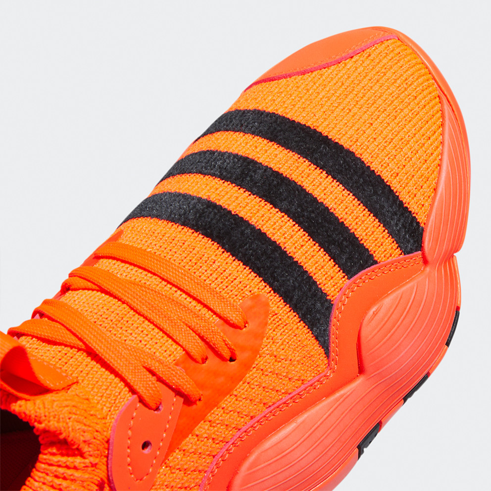 Ténis desportivo malha laranja com riscas pretas