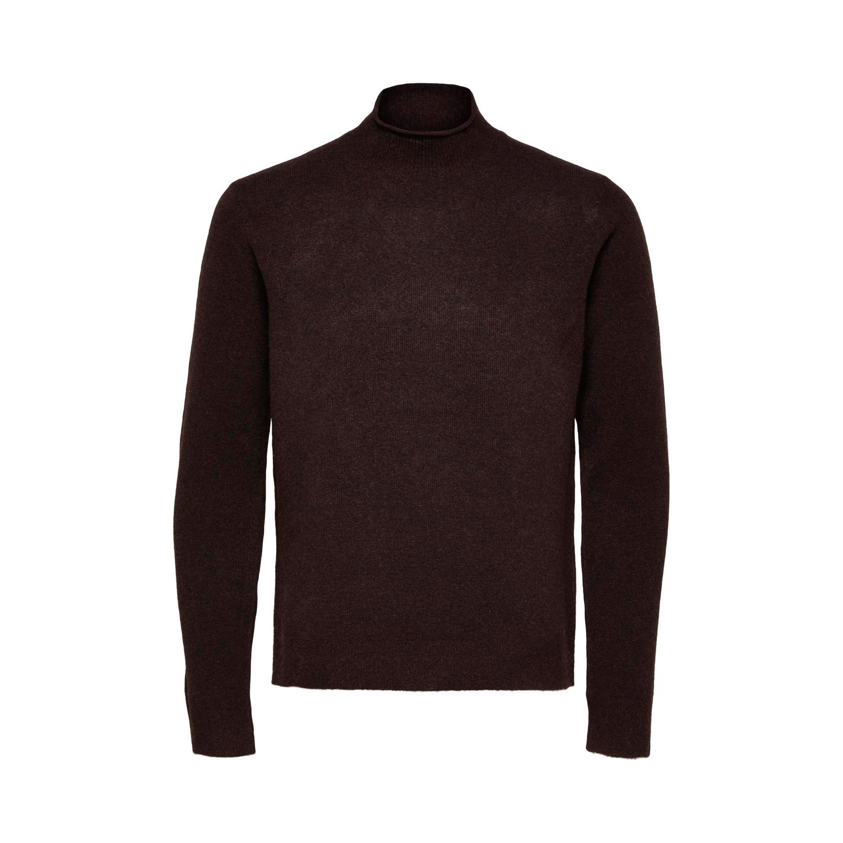 Camisola de gola alta castanha escura com mangas compridas