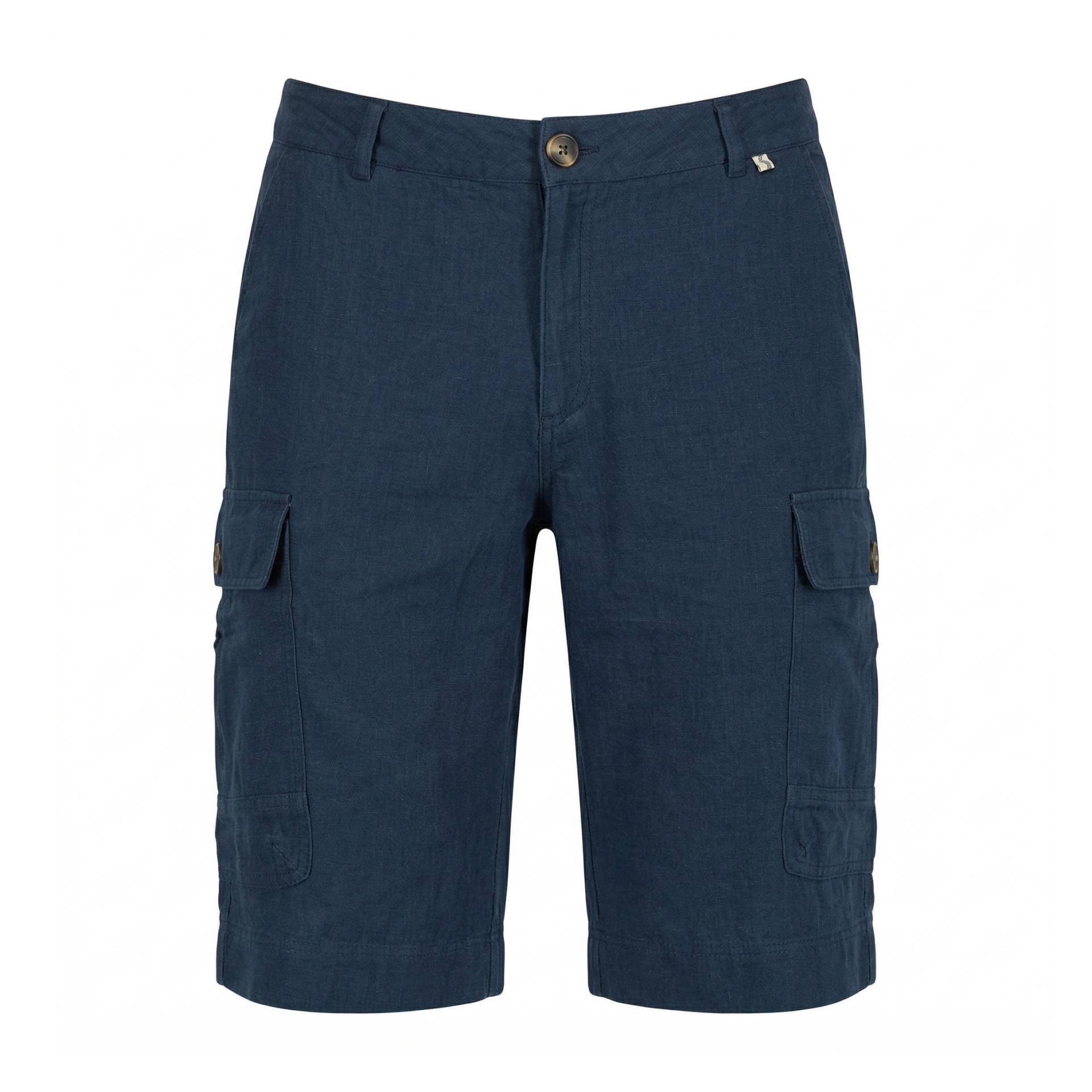 Calções cargo azuis escuros com bolsos laterais e botão frontal