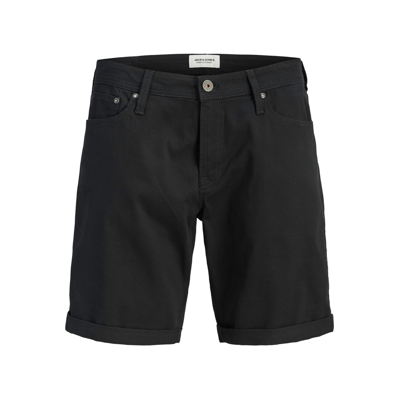 Calções pretos de verão com bainha dobrada