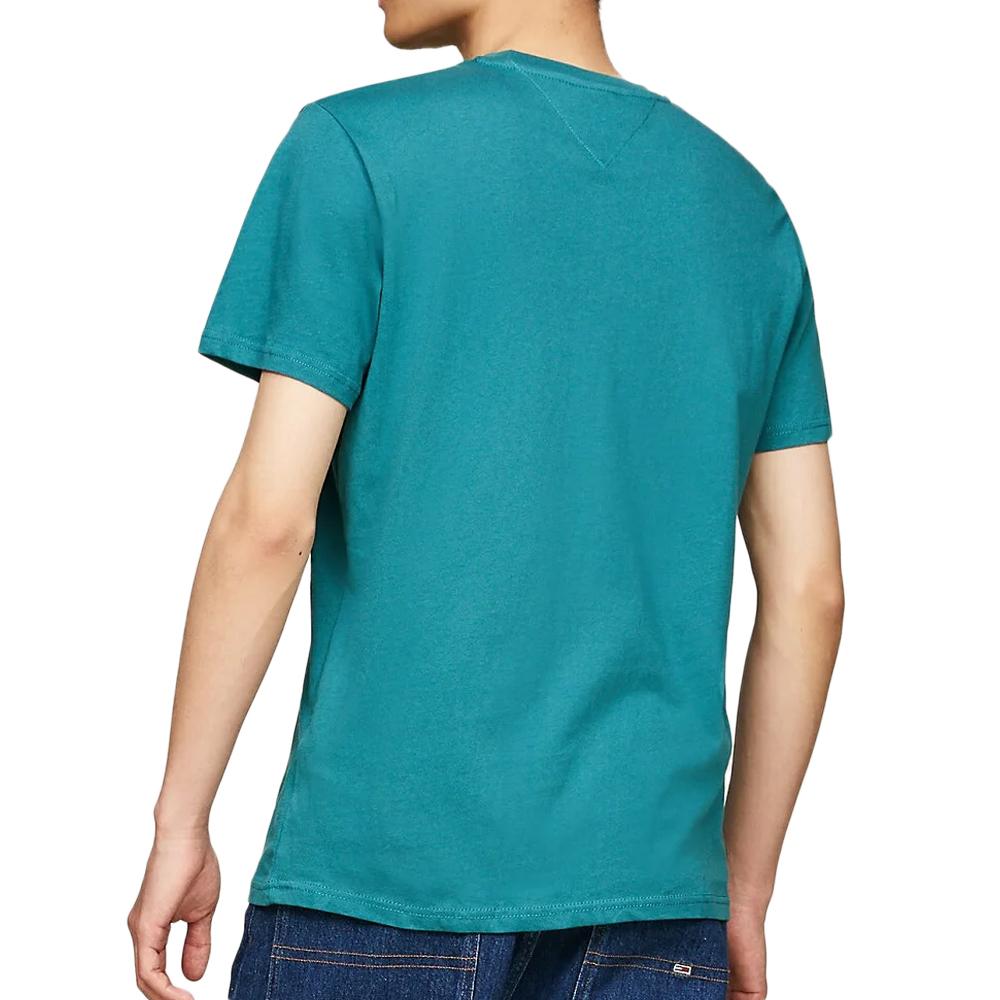 T-shirt azul turquesa de manga curta vista de costas