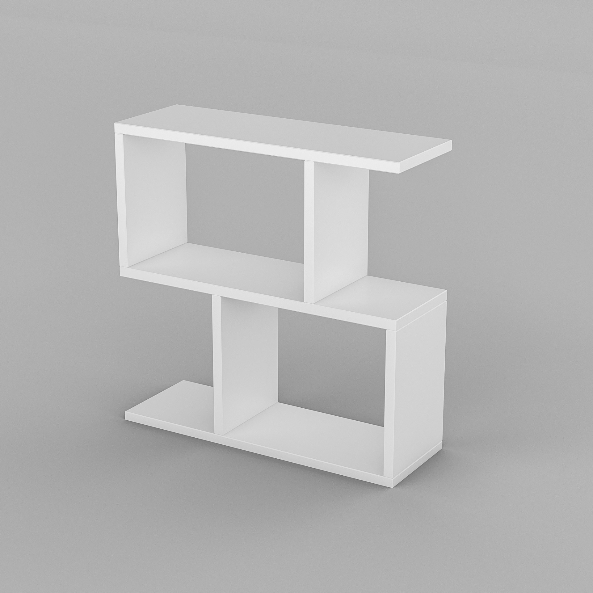 Estante branca moderna de dois níveis com divisórias verticais