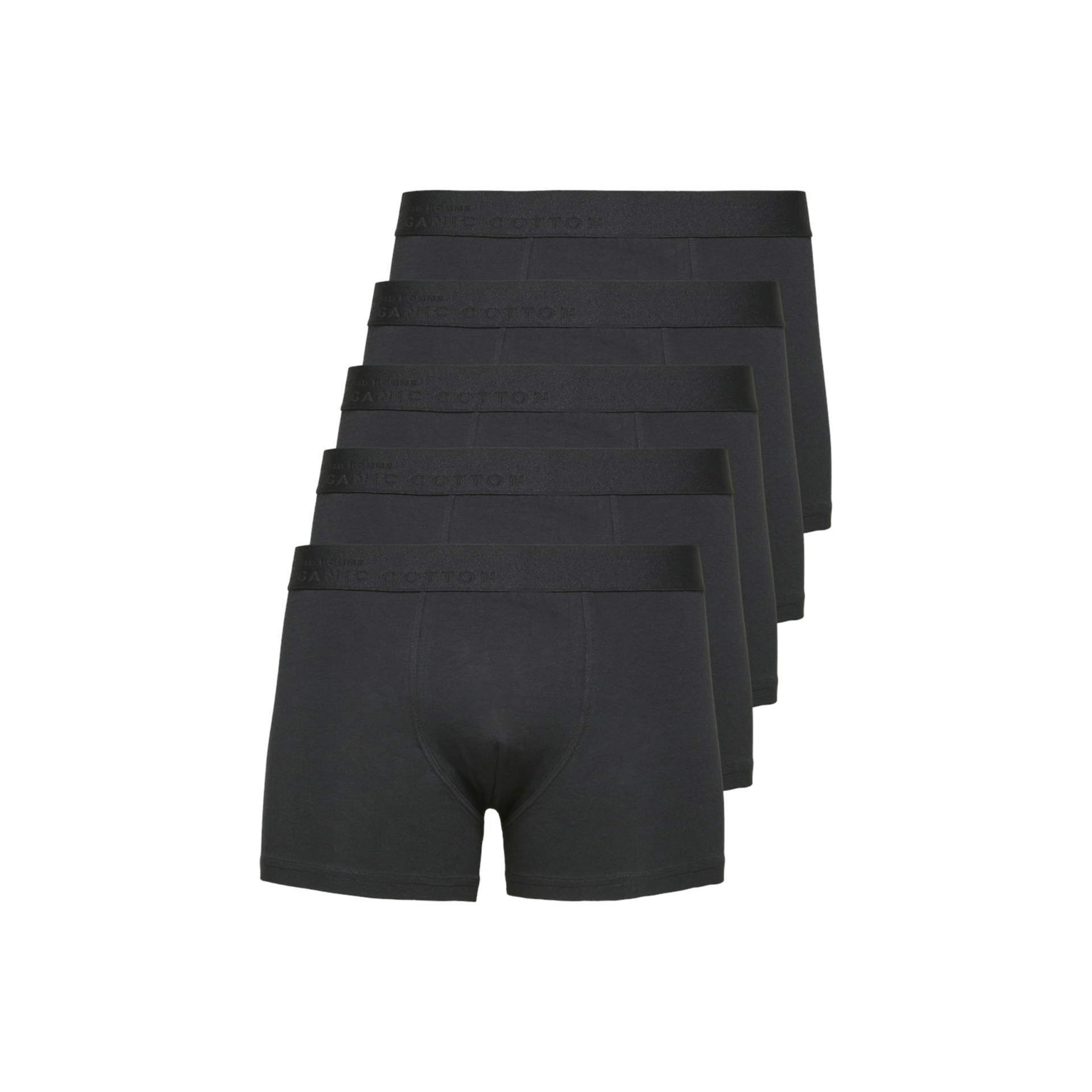 Cinco boxers pretos lisos com cós elástico preto