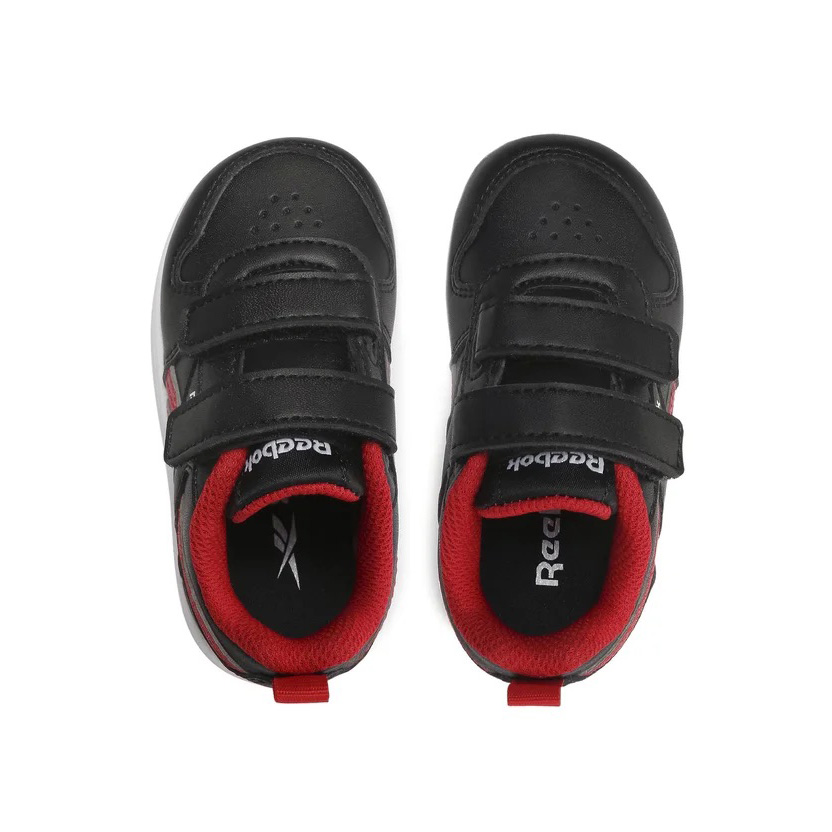 Sapatilhas infantis Reebok preta com interior vermelho e fecho de velcro