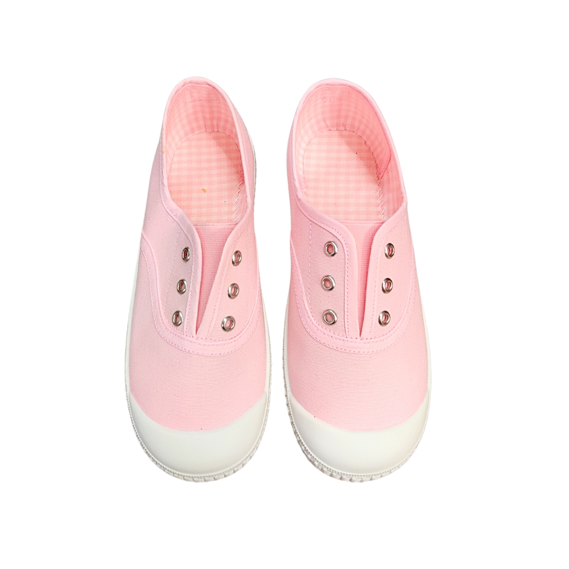 Sapatilhas rosas em tela com biqueira branca