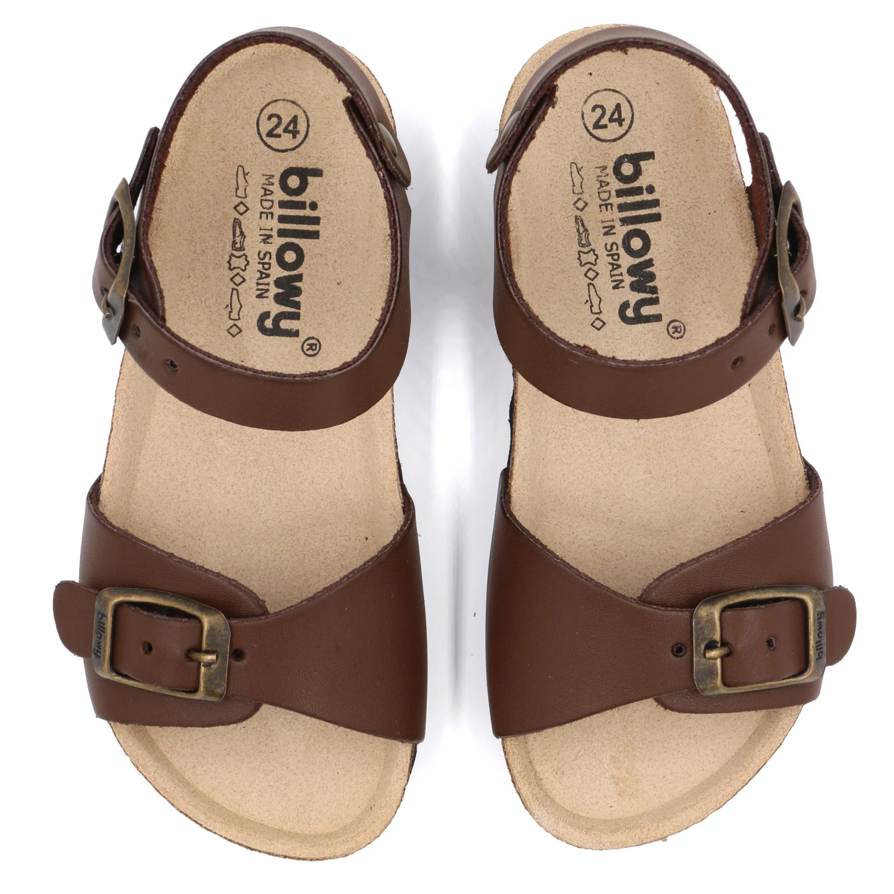 Sandálias castanhas Billowy para criança, tamanho 24, com fivelas e palmilhas claras