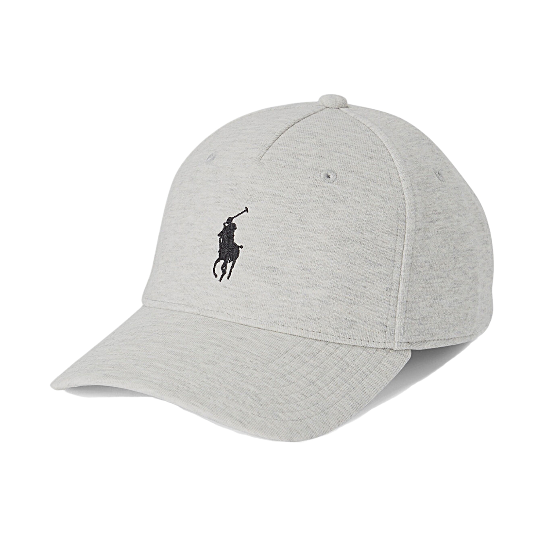 Boné cinza claro com bordado preto de jogador de polo a cavalo