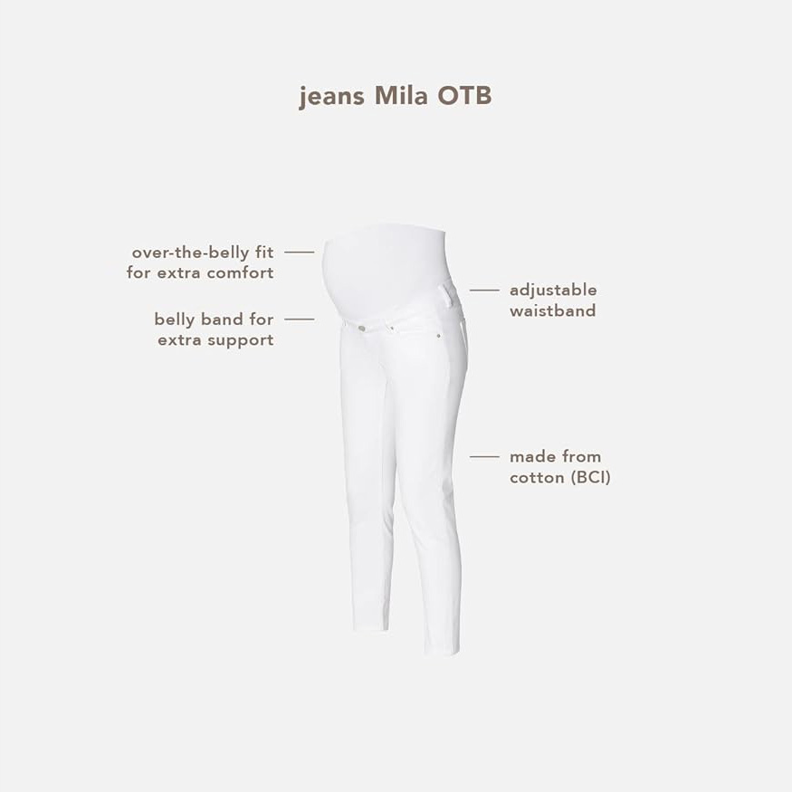 Jeans brancos Mila OTB para grávidas com cintura ajustável e suporte para barriga