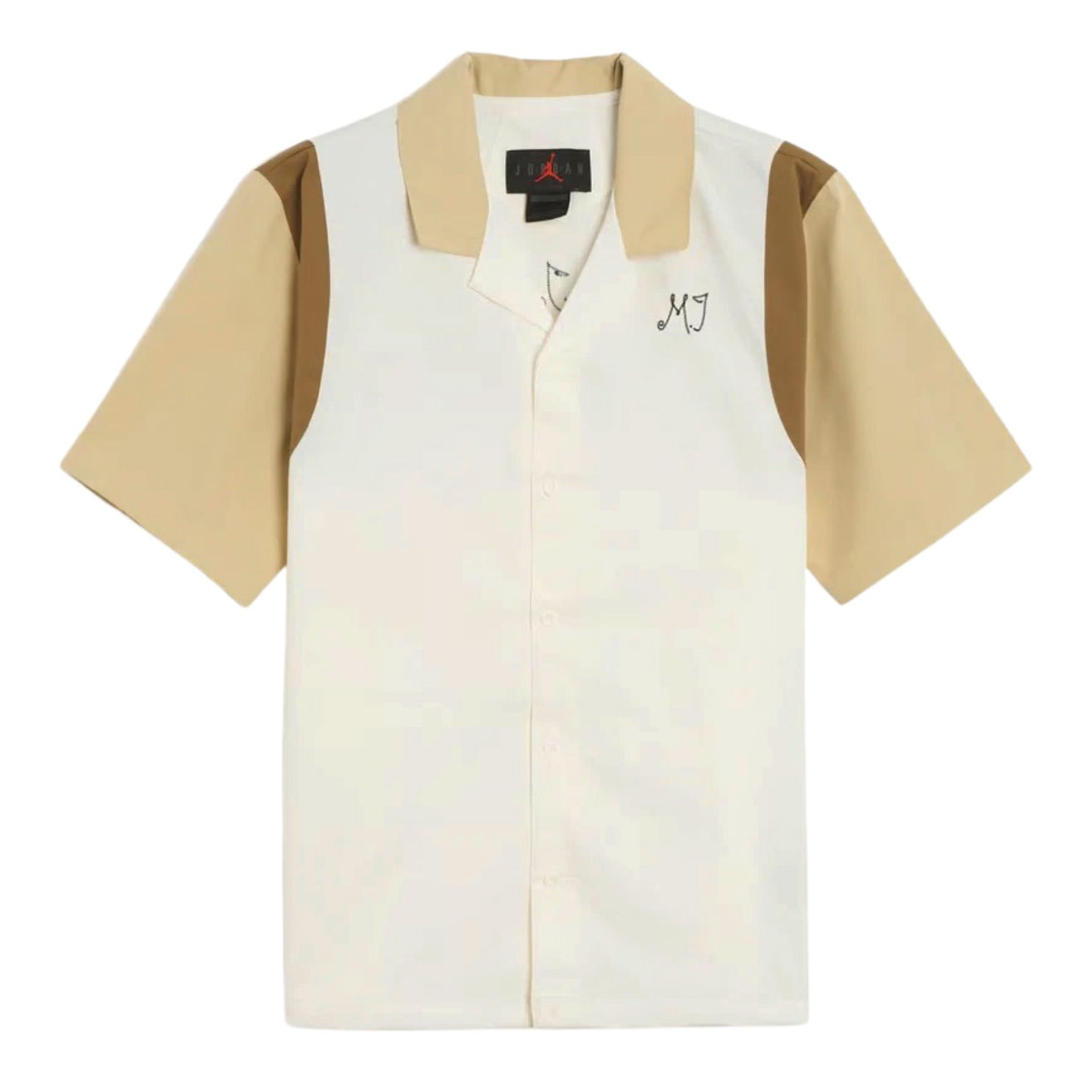 Camisa creme e bege Jordan com bordado MJ no peito.