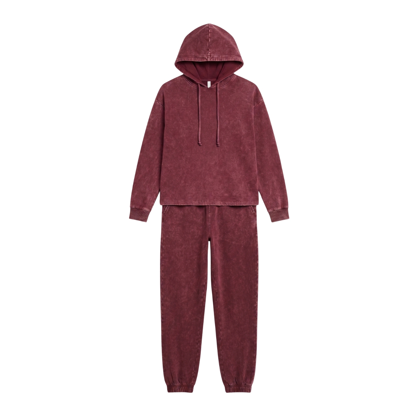Conjunto hoodie e calças de fato de treino bordô com capuz e punhos elásticos