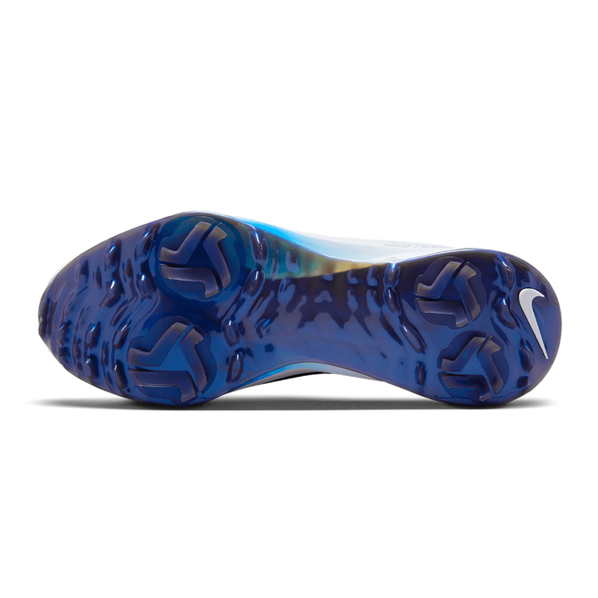 Sola de chuteira azul translúcida com travas e logótipo Nike