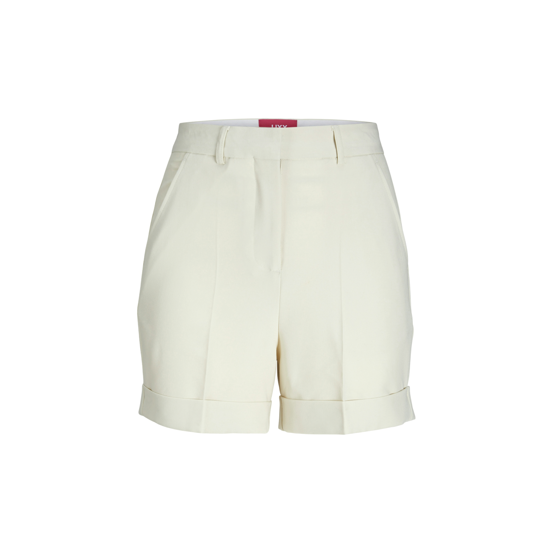 Calções creme de tecido com bainhas viradas