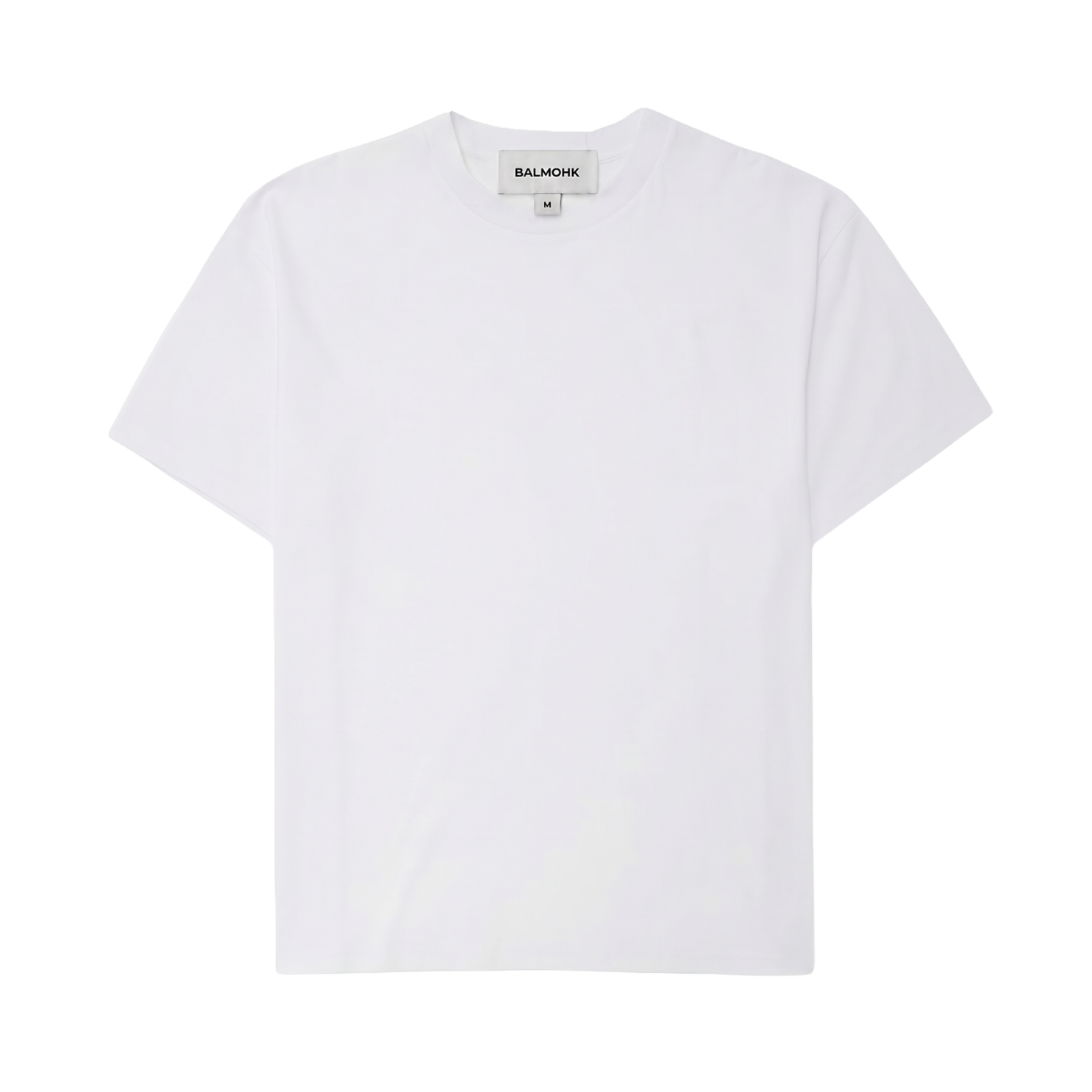T-shirt branca BALMOHK com etiqueta no pescoço