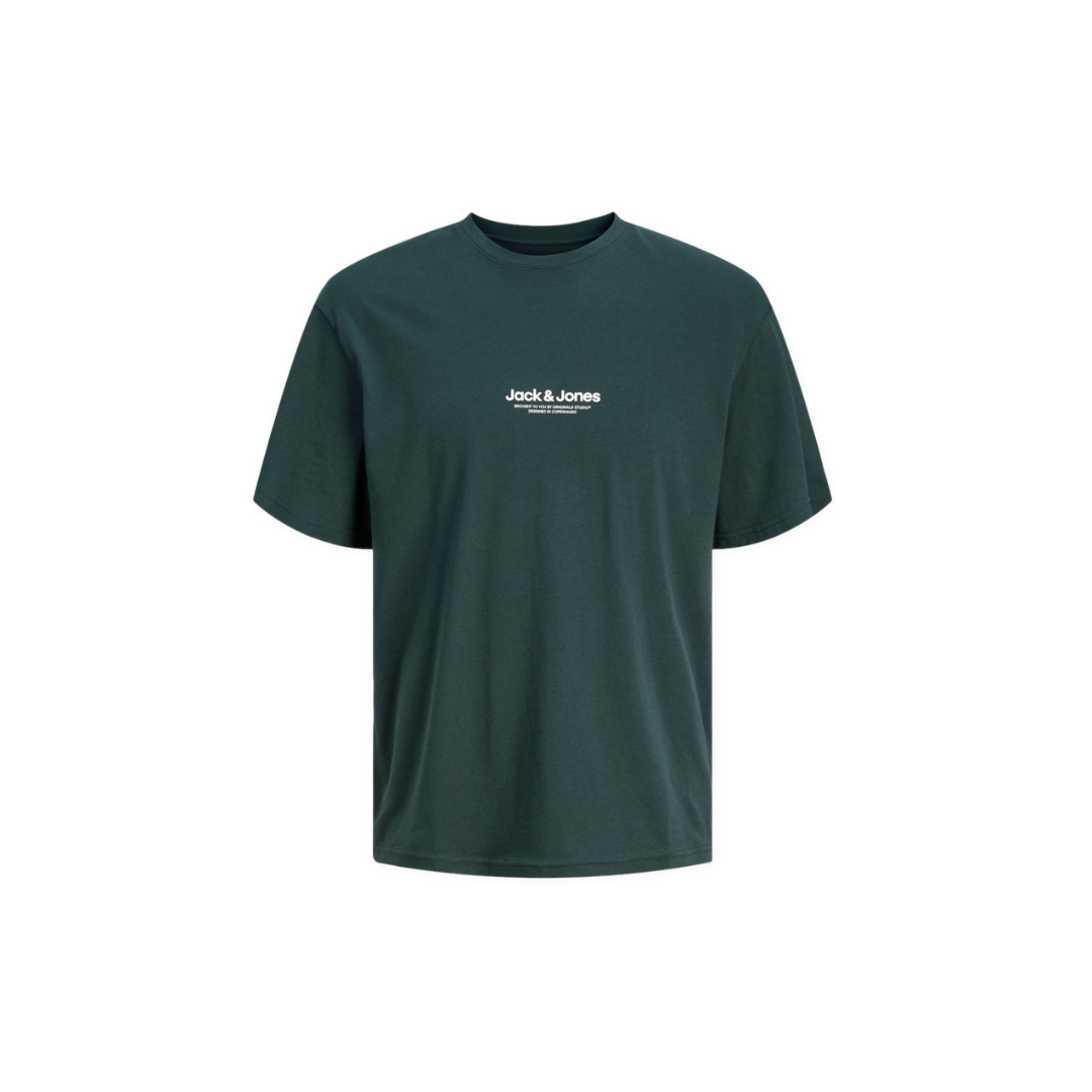 T-shirt verde escuro Jack & Jones com texto branco no peito