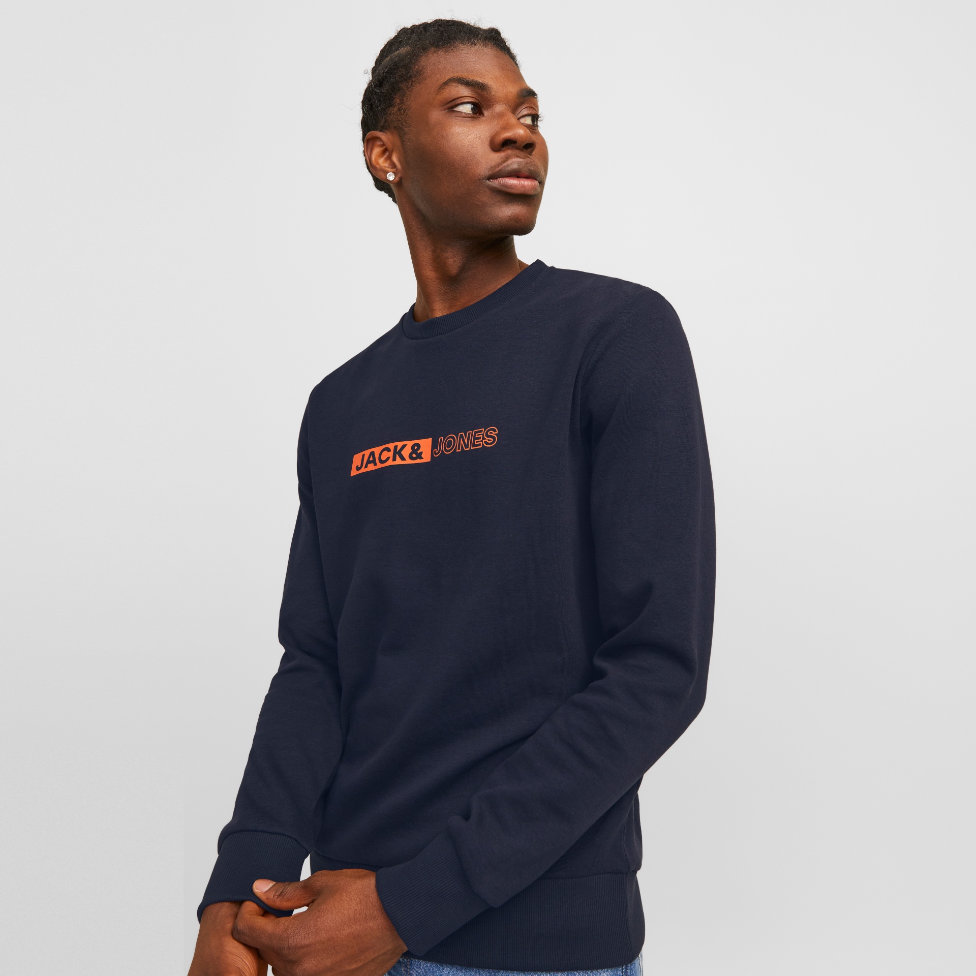 Sweatshirt azul escuro com logo laranja JACK & JONES