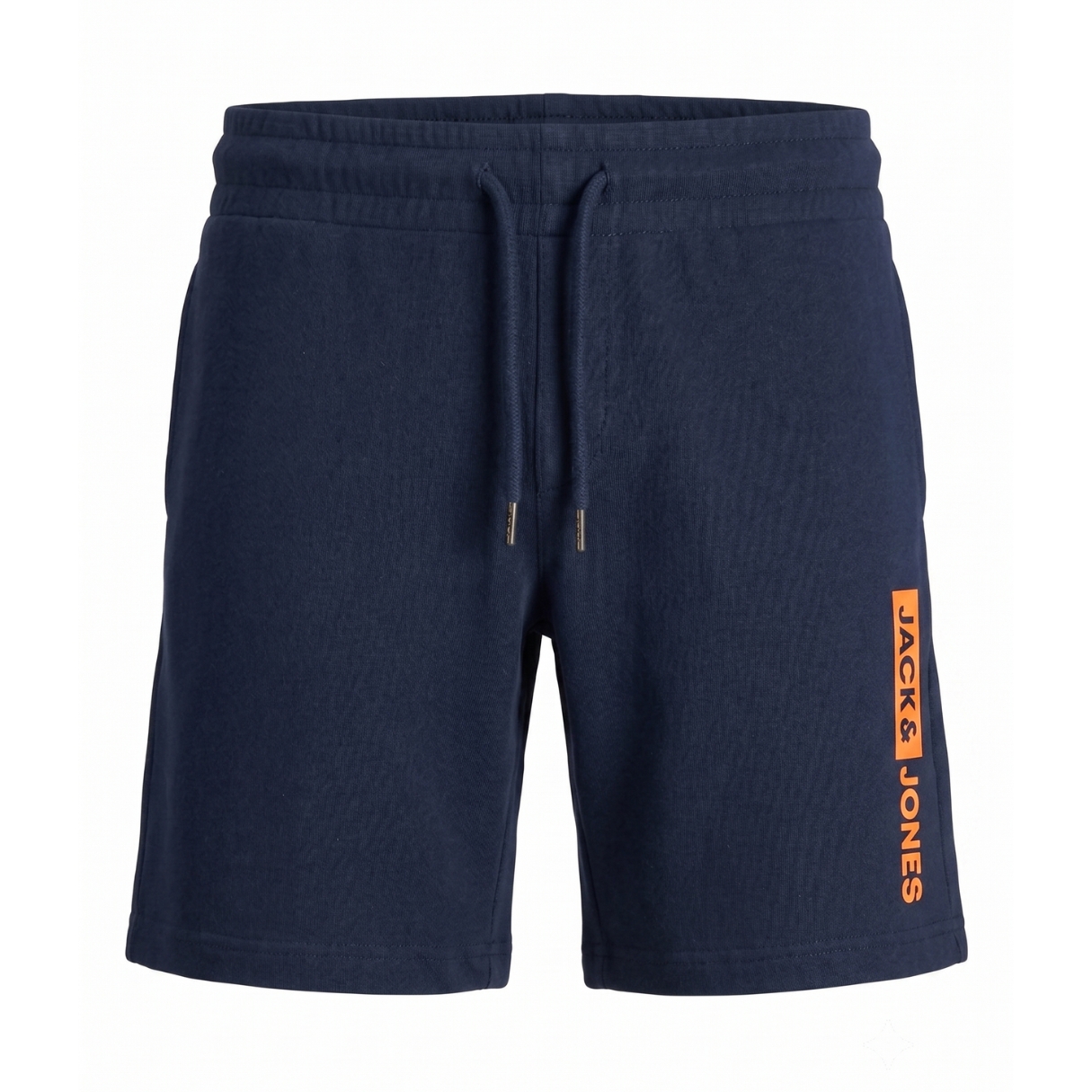 Calções azul escuro com cordão e texto JACK & JONES laranja