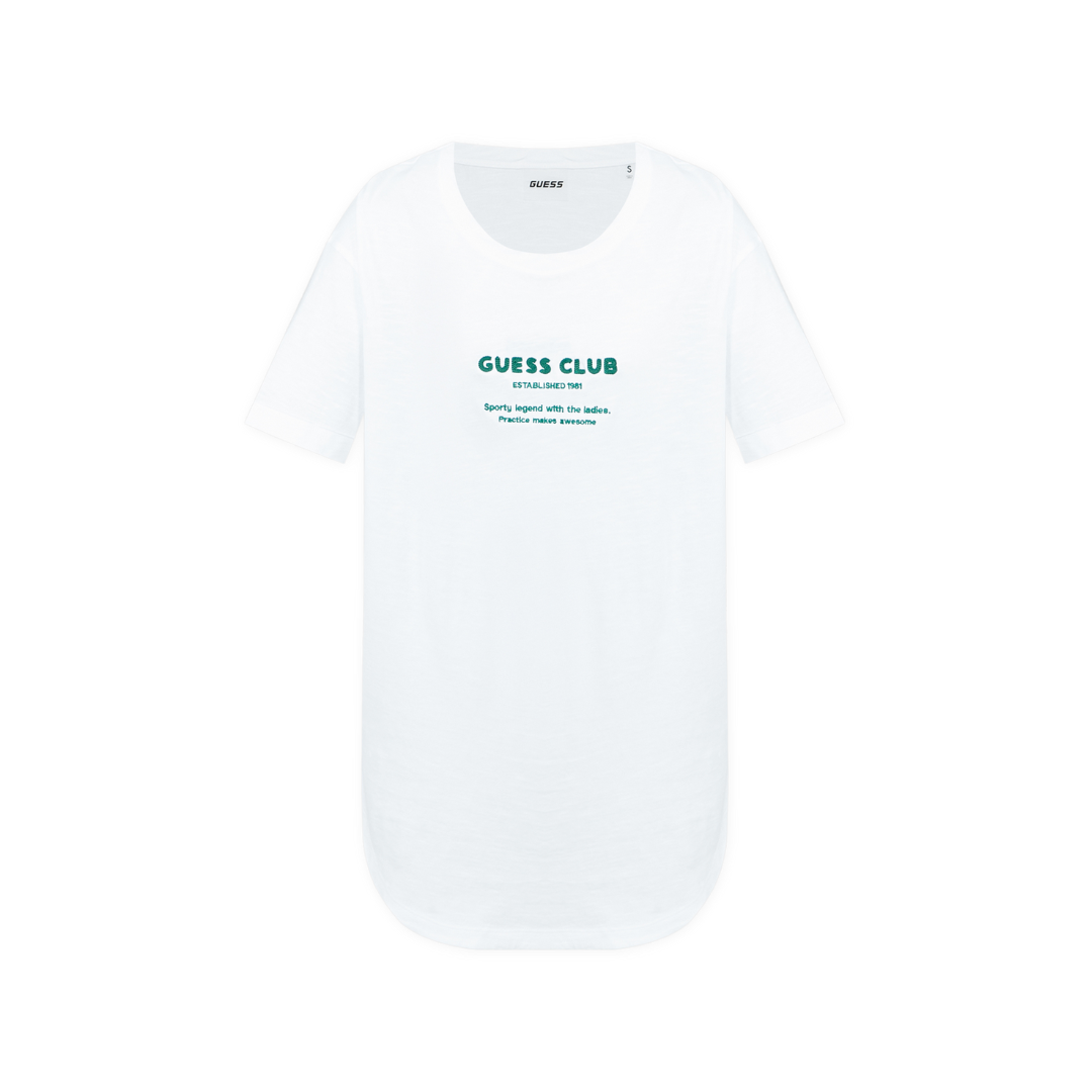 T-shirt branca de manga curta com estampa verde GUESS CLUB