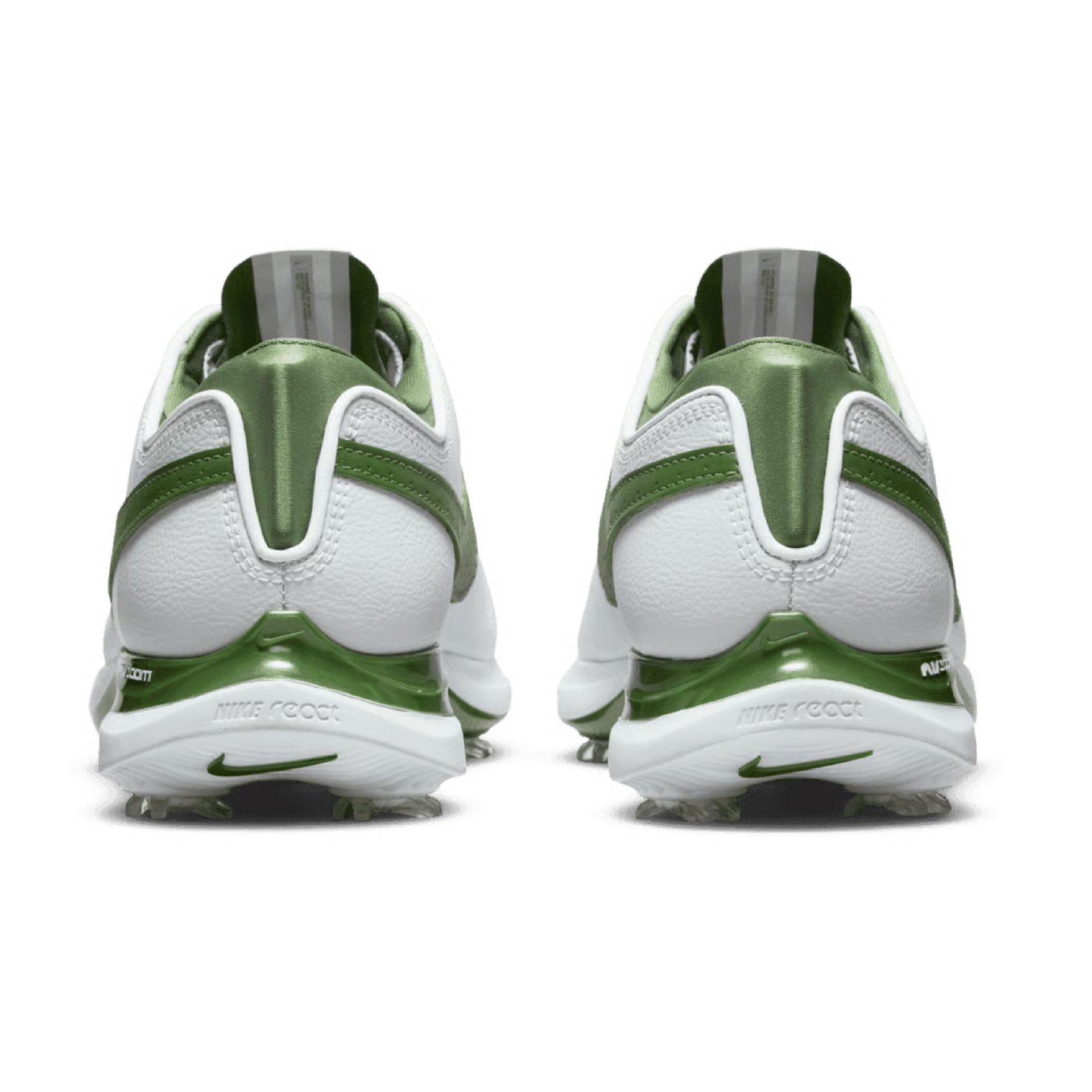 Sapatilhas desportivas brancas e verdes vistas de trás