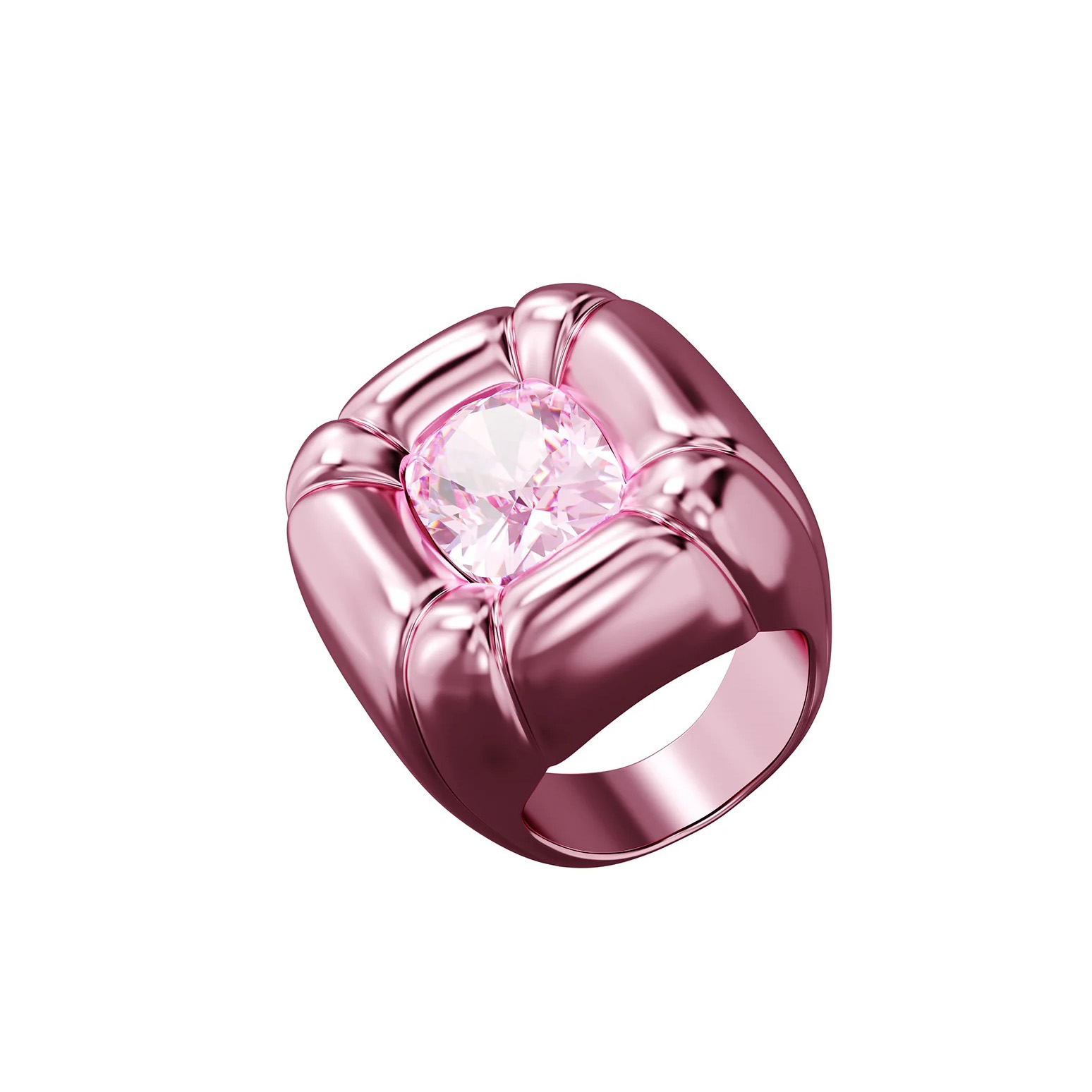 Anel cor de rosa com pedra central rosa clara