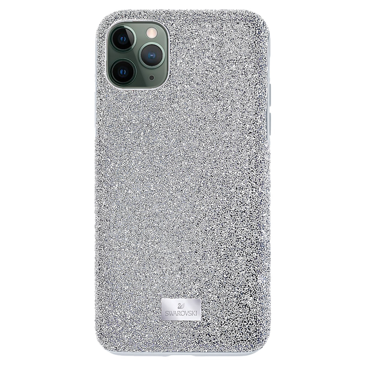 Capa para smartphone prateada com cristais e rótulo Swarovski
