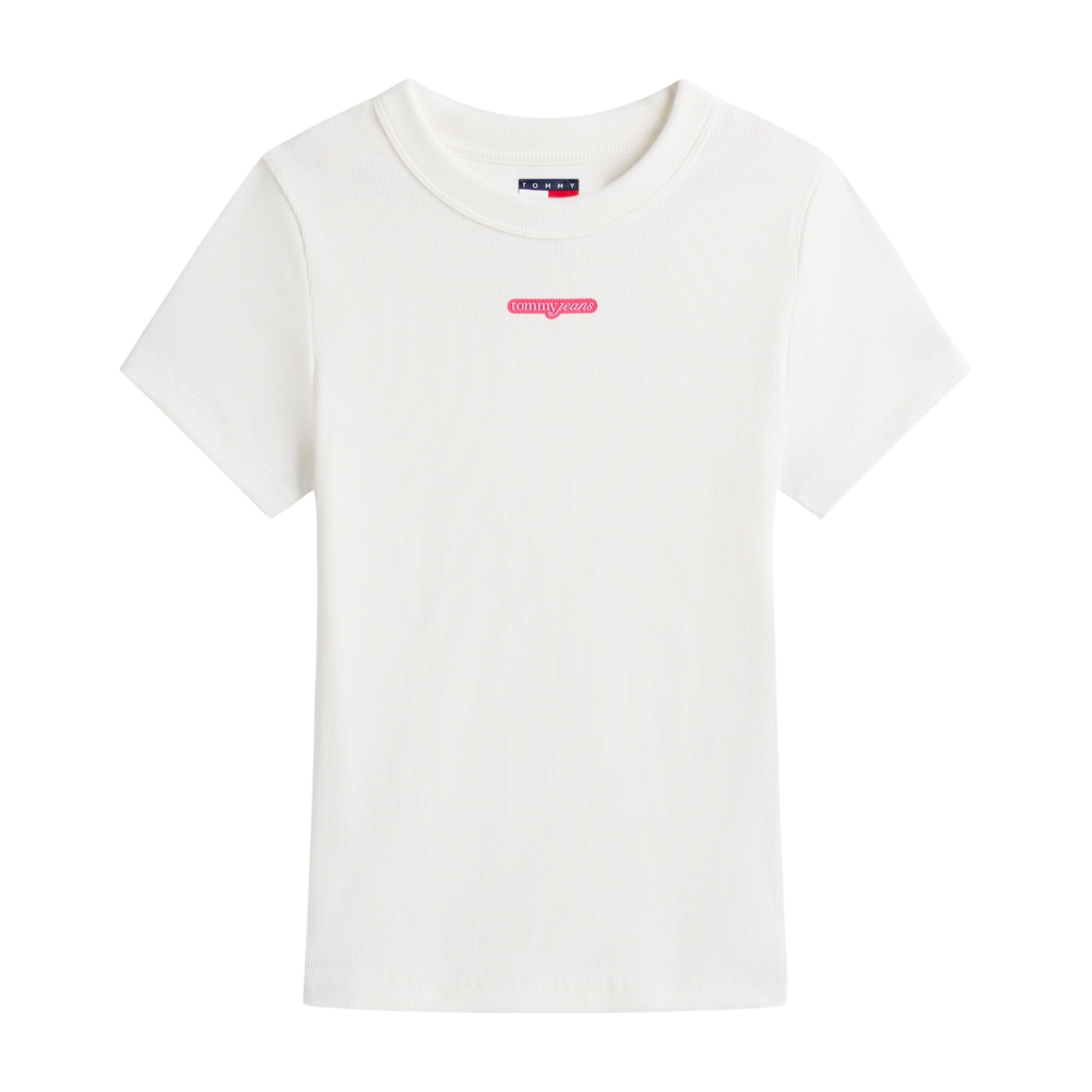 T-shirt branca de manga curta com logótipo vermelho tommy jeans no peito