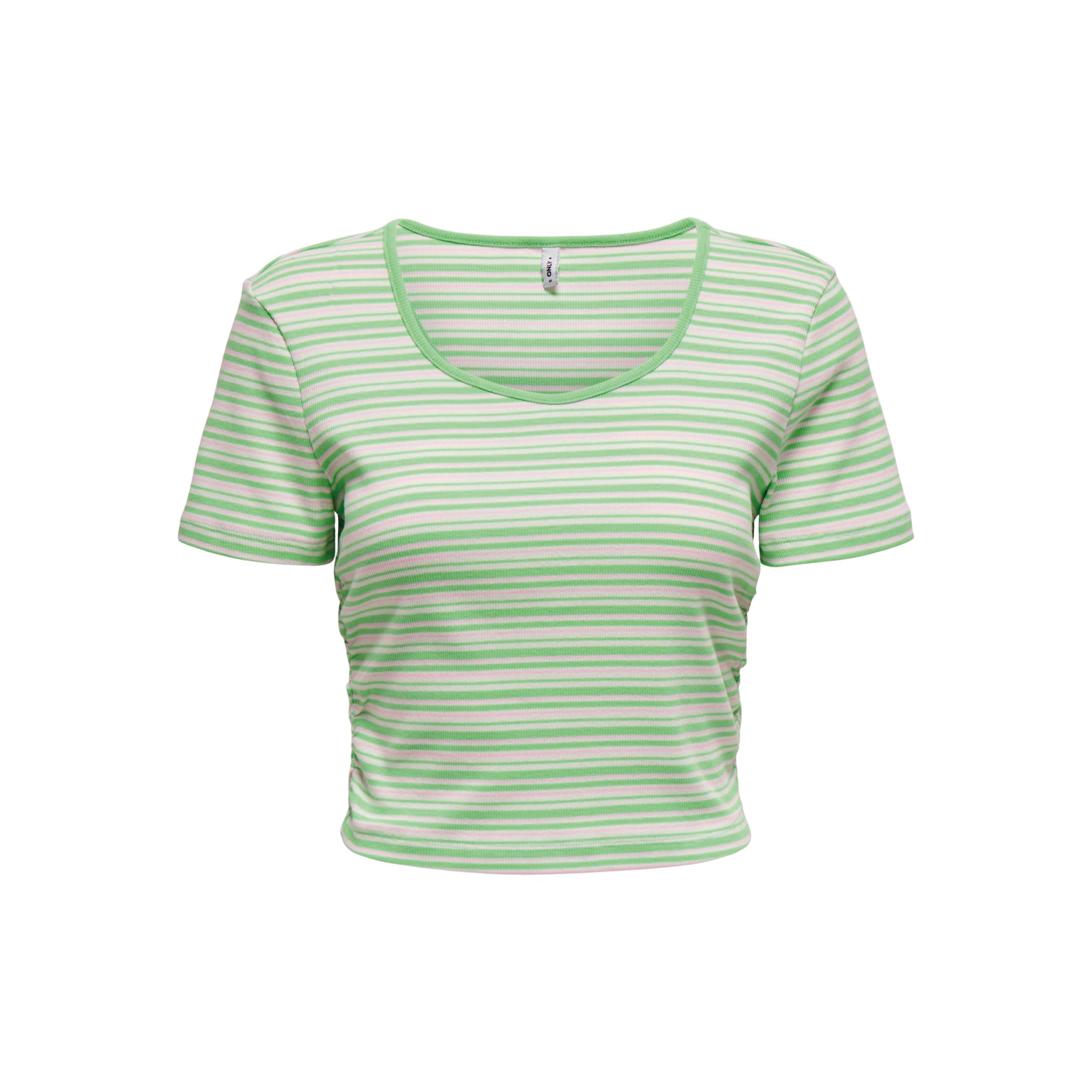 T-shirt cropped riscas verdes e brancas de manga curta