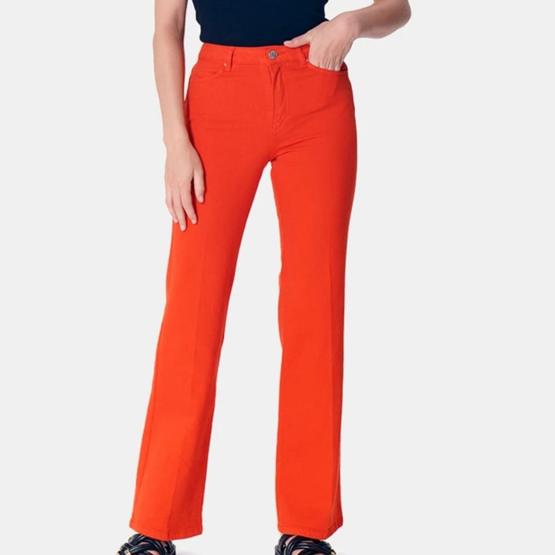 Calças de ganga laranja com corte reto em tecido algodão