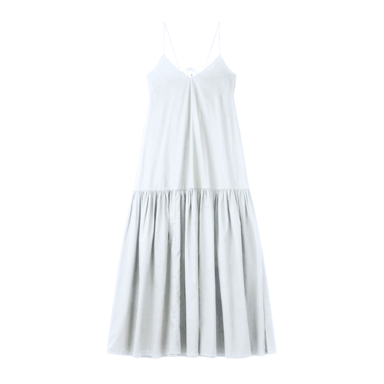 Vestido longo branco de tecido leve com alças finas e decote em V