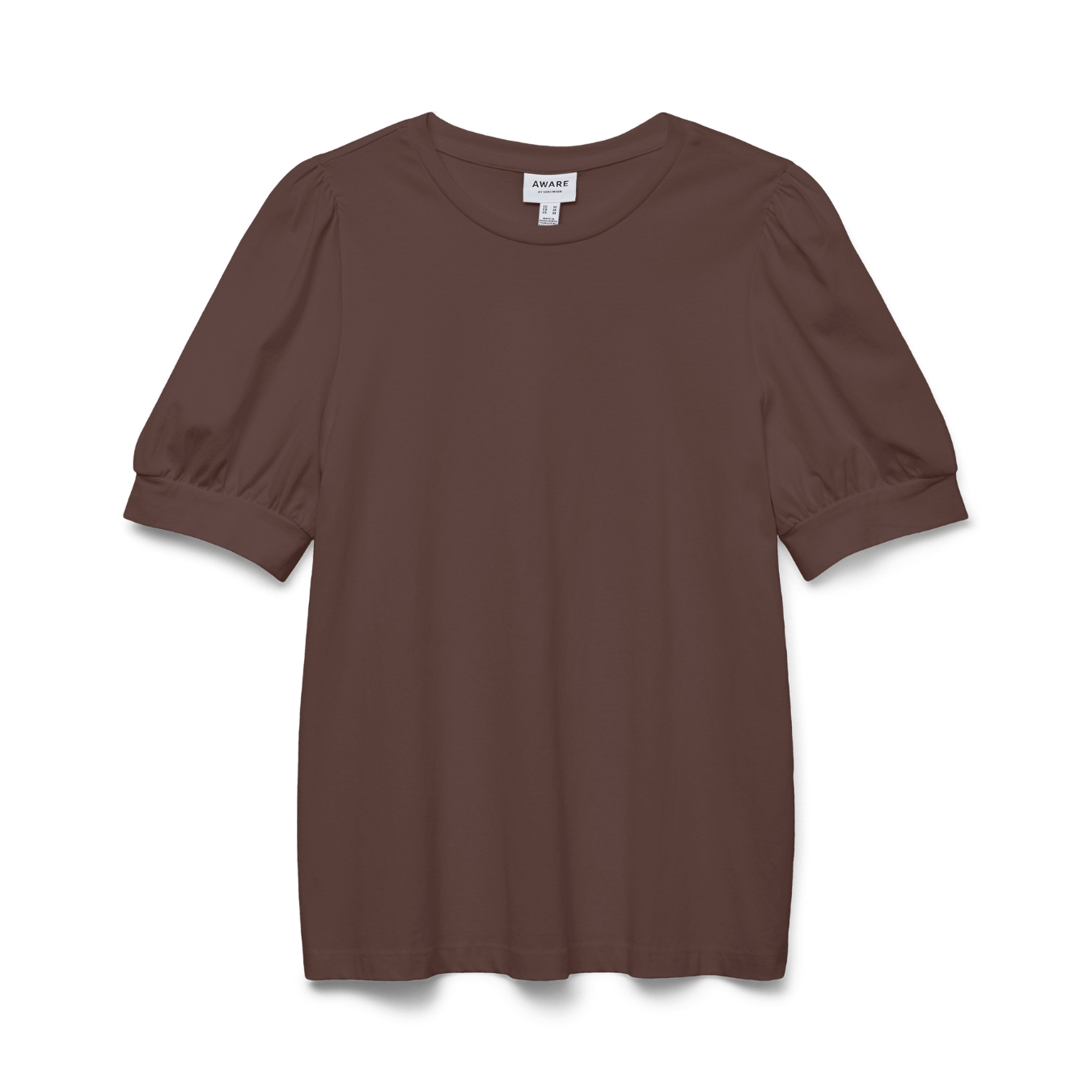 T-shirt castanha de manga curta com bainha franzida nas mangas