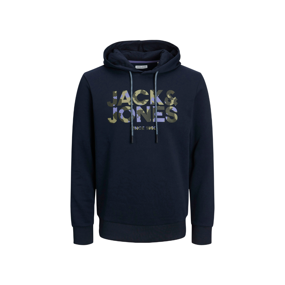 Sweatshirt azul escuro com capuz e estampa camuflada Jack & Jones
