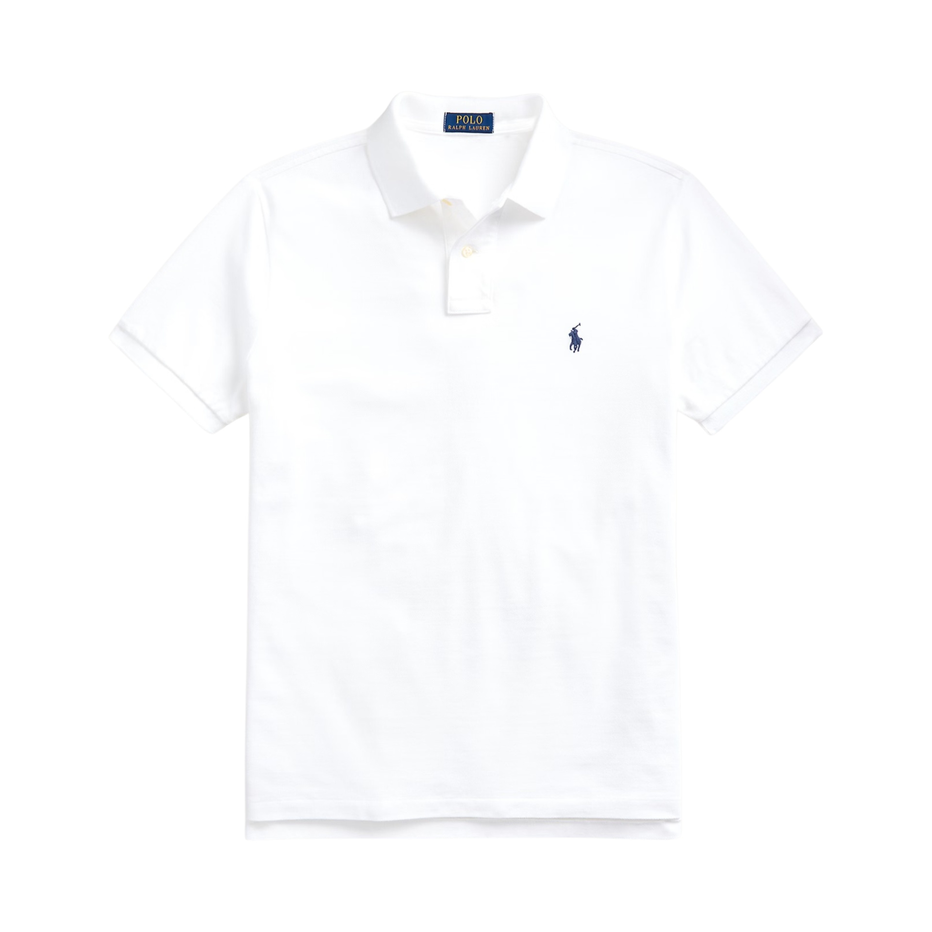 Polo branco de manga curta com bordado azul e etiqueta Polo Ralph Lauren