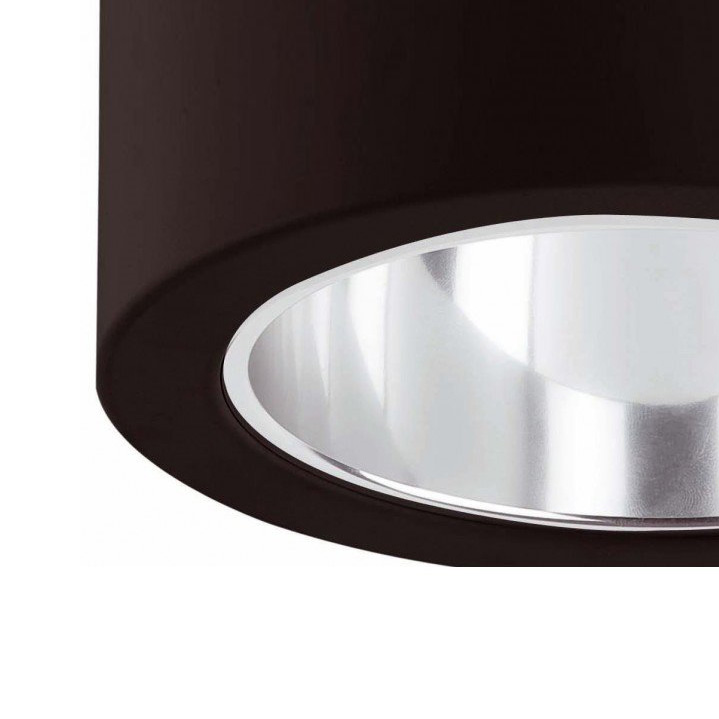 Luz de teto embutida preta com refletor prateado