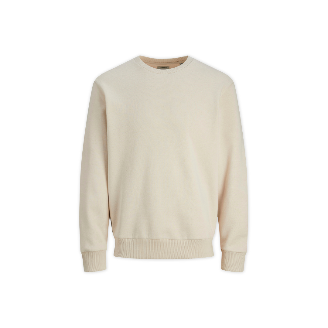 Sweatshirt bege claro com gola redonda e punhos canelados