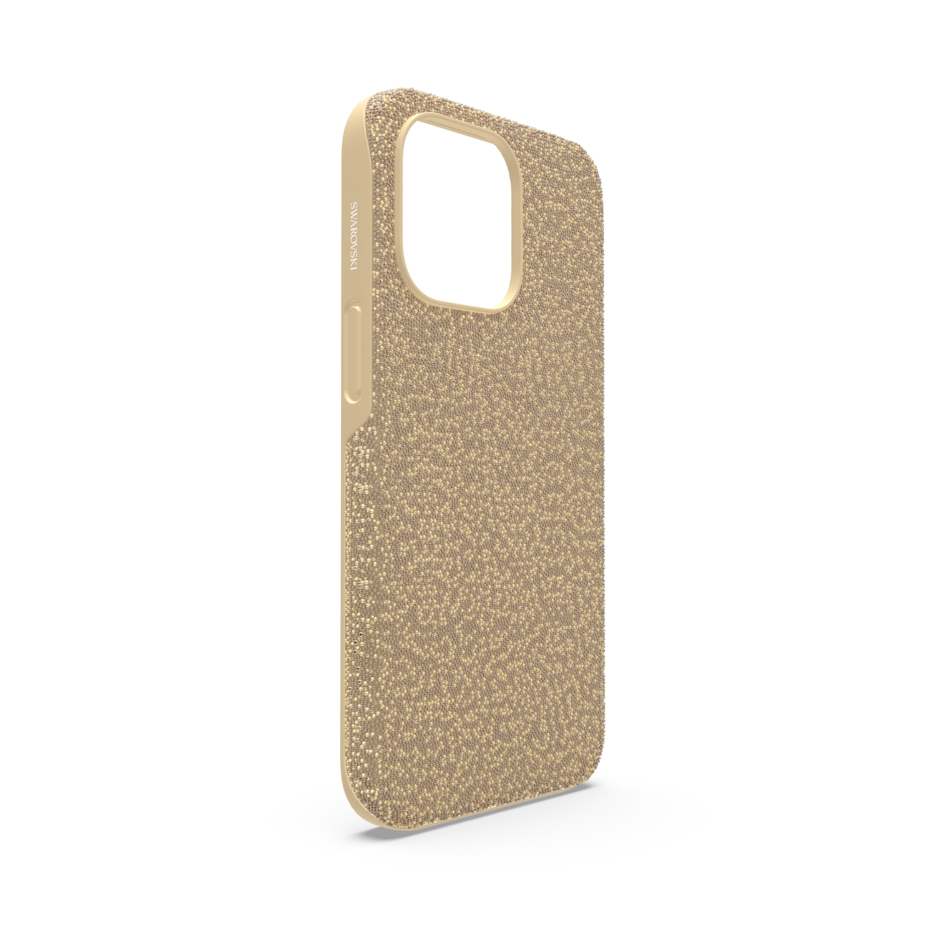 Capa de telemóvel dourada texturizada com recorte para a câmara e texto SWAROVSKI na lateral