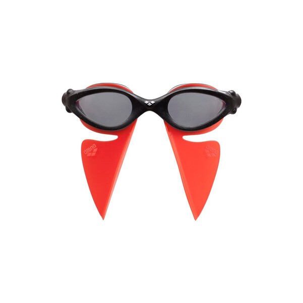 Óculos de natação pretos com lentes escuras e nadadeiras vermelhas ARENA