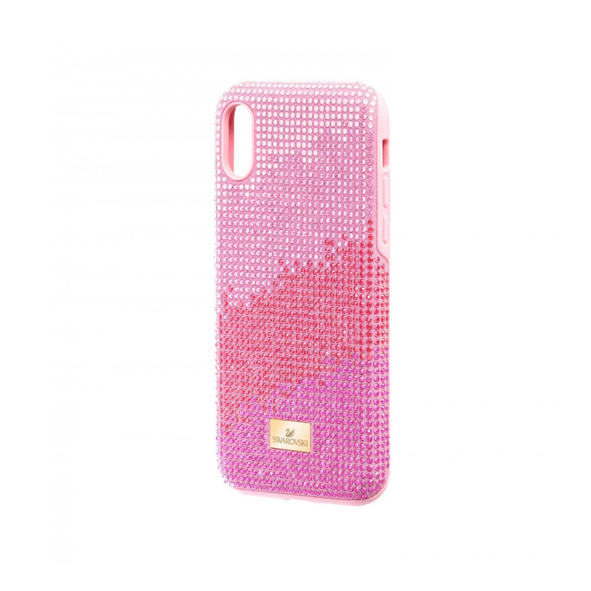 Capa de telemóvel rosa com decoração brilhante e etiqueta Swarovski