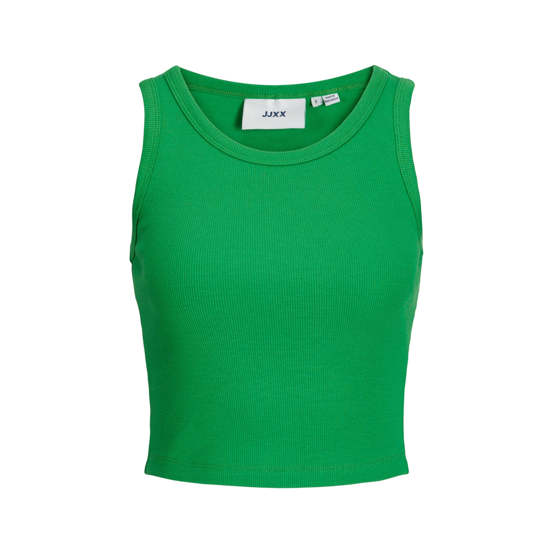 Top verde sem mangas com gola redonda e etiqueta '4JXX'