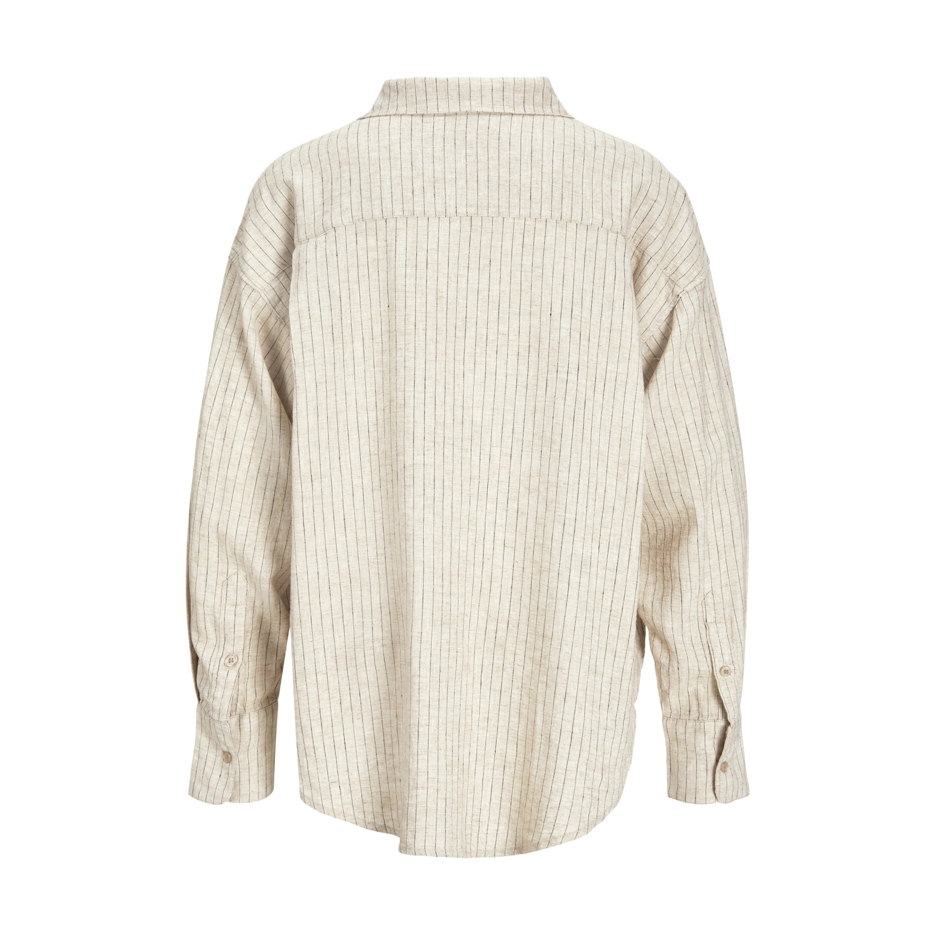 Camisa bege claro de malha riscada vista de costas