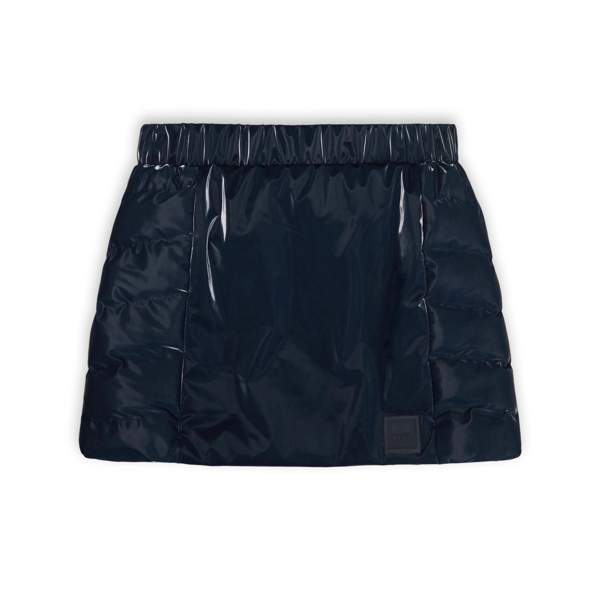 saia preta A-line acolchoada com etiqueta RAINS