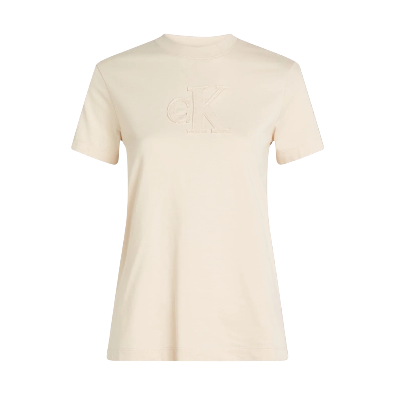 T-shirt feminina bege com logótipo bordado dK no peito