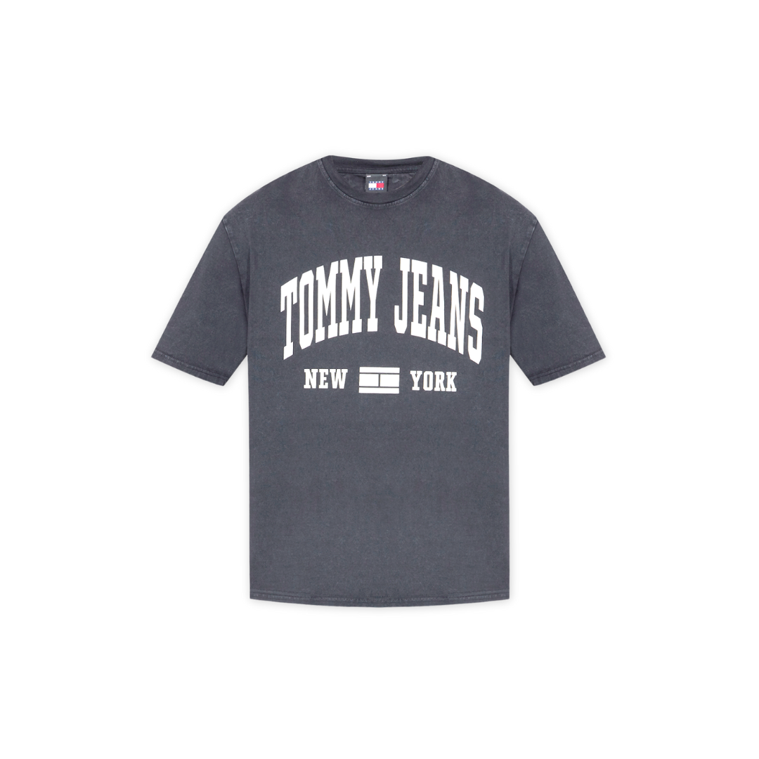 T-shirt preta com texto branco Tommy Jeans New York