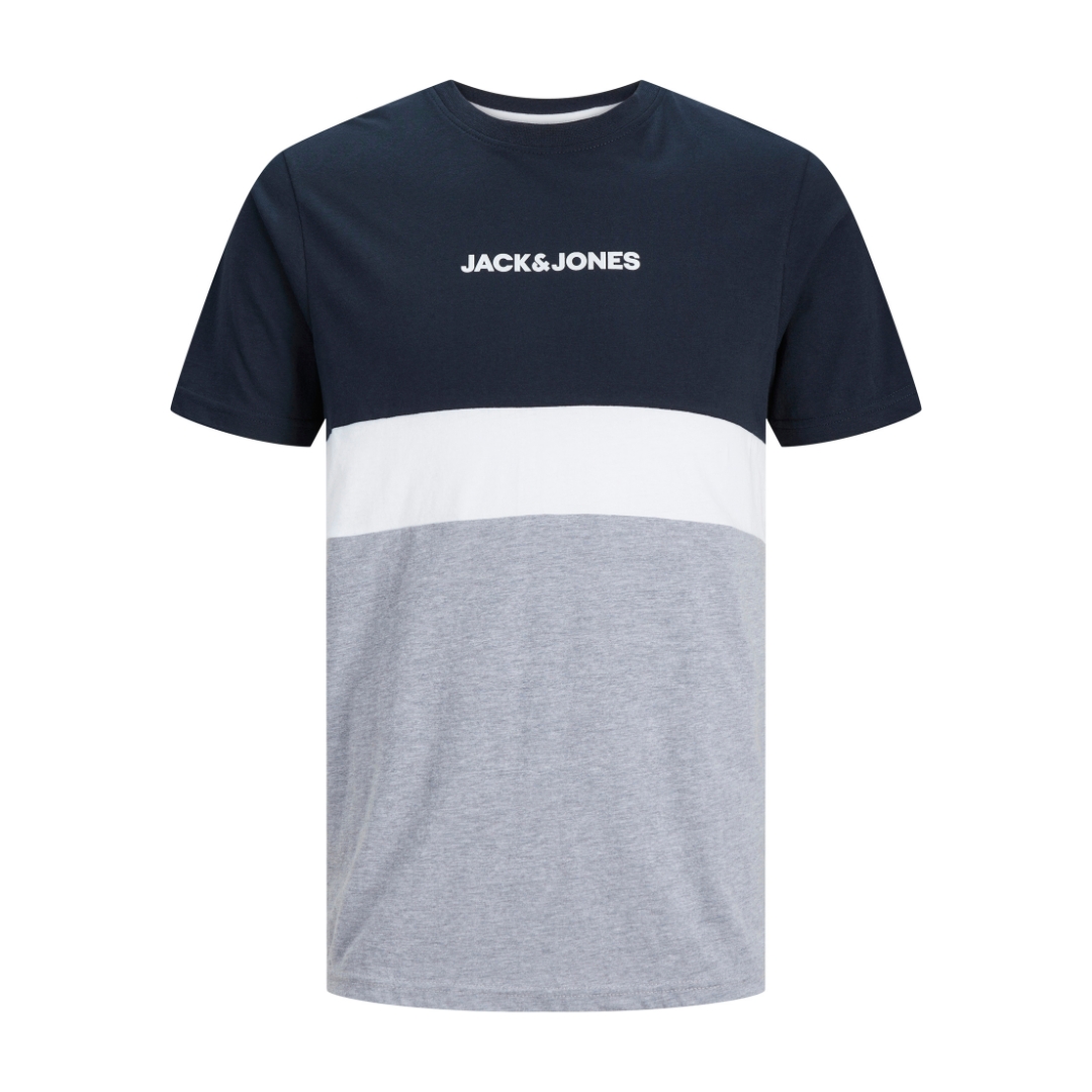 T-shirt de manga curta tricolor com texto JACK & JONES