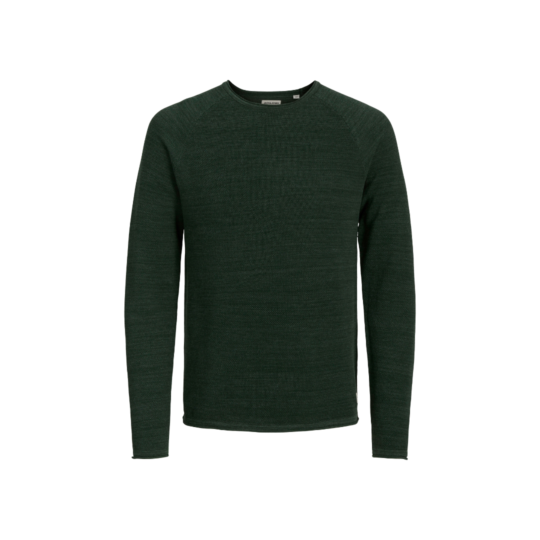 Camisola verde escuro de malha com manga comprida e gola redonda