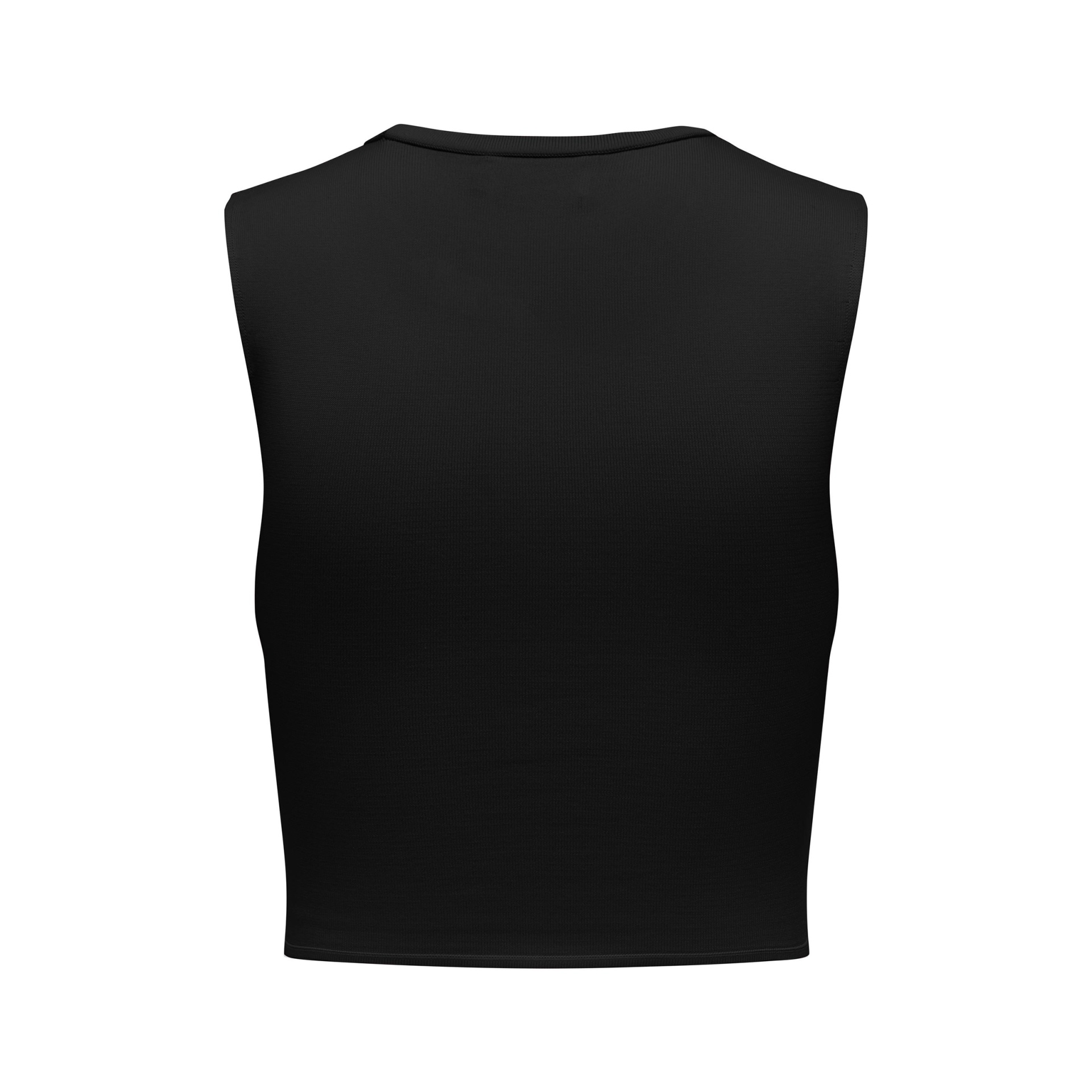 Top cropped preto sem mangas com gola redonda